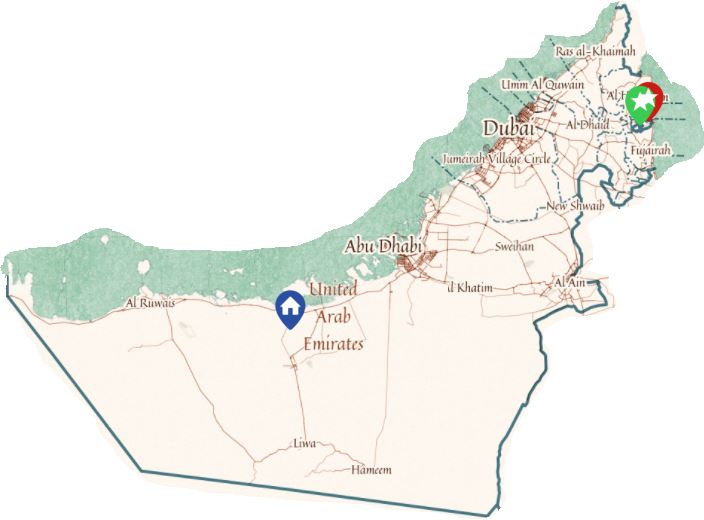 Map of Oman inside UAE (showing Nahwa and Madha)
