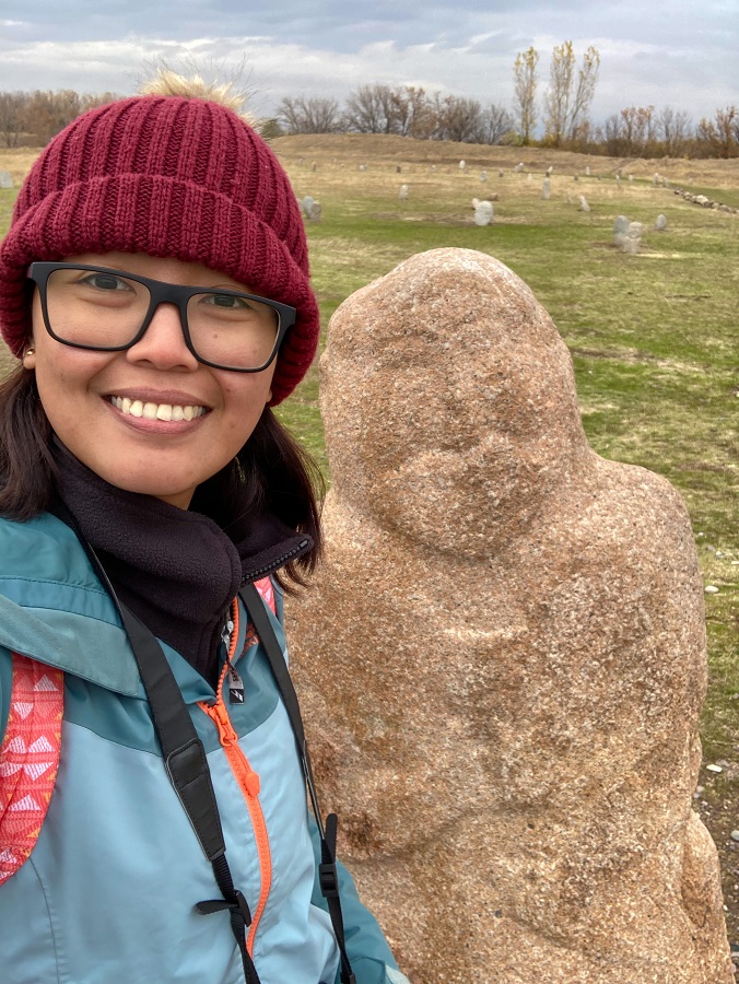 Selfie with the balbals in Burana Complex in Kyrgyzstan