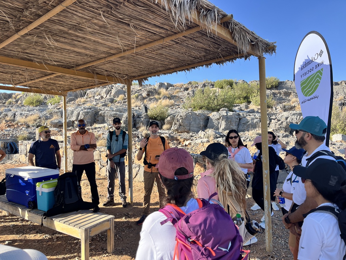 Columbia Hike Society Sunset Hike briefing in Jebel Jais, Ras Al Khaimah, UAE.